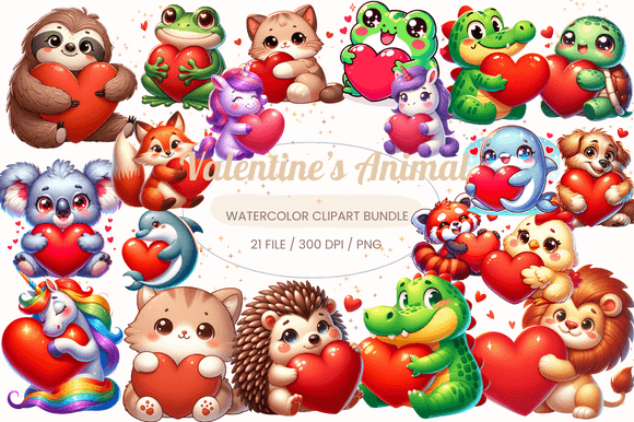 Download Cute Animal Hugging Heart Valentines PNG - Cute Collection