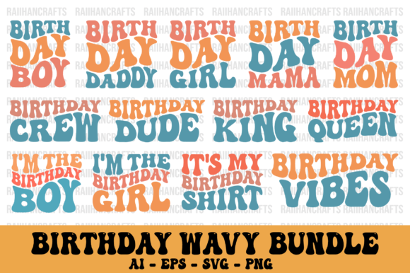 Download Birthday Retro Wavy Design Bundle Svg - Wavy design Collection